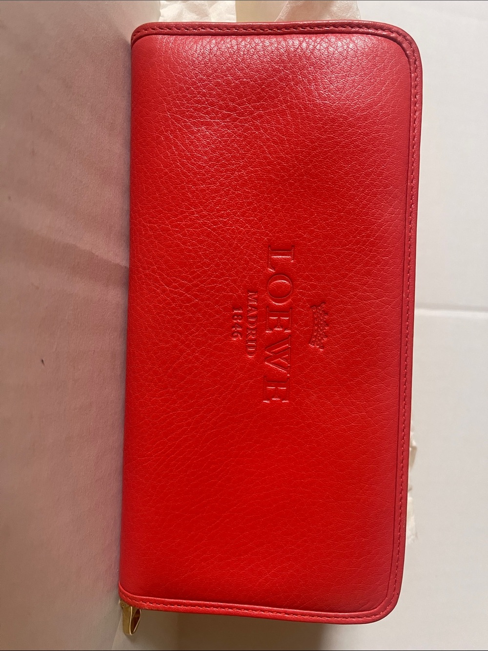 Loewe Bright Red Pebbled Leather Zip-Around Wallet